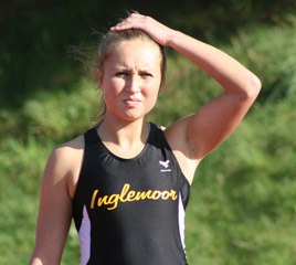Lacey London prepares to run in the 400-meter race Thursday for Inglemoor High.