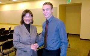 Cedar Park Christian High School senior Benjamin Anderson with Rep. Suzan Del Bene.