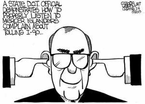 A state D.O.T. official on tolling I-90 | Cartoon for Feb. 4