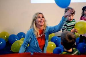 Robin Goldberg seems to smile as much as her young charges at the new Northshore Great Play location in Kenmore Village.