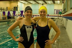 Inglemoor High School girls swimming captains Sage Speak and Jamie Marks.