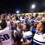 The Bothell High football team celebrates after a victory over Eastlake earlier this season. The Cougars beat Auburn-Mountainview on Friday, Nov. 4, and advance to the first round of the state playoffs. GREG NELSON/Submitted photo