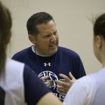 Cedar Park Christian girls basketball coach Todd Lundberg talks with his team during a break in practice late last month. JOHN WILLIAM HOWARD/Bothell-Kenmore Reporter