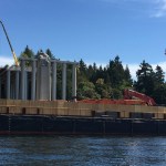 Demolition work is done on the old State Route 520 bridge last year. ELIZABETH MOONEY/Contributed photo