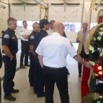 Ram Air Gear Dryer Director of Sales David Adams (right) explains how this equipment dryer, won in his company&rsquo;s Hometown Heroes contest, works to Northshore Fire Department staff. CATHERINE KRUMMEY / Kenmore Reporter