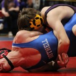 Bothell&rsquo;s Trevor Crabb attempts to escape a hold by Issaquah&rsquo;s William Tickman during the 120-pound final at the Class 4A KingCo Conference tournament on Saturday at Juanita High School in Kirkland. JOHN WILLIAM HOWARD/Bothell-Kenmore Reporter