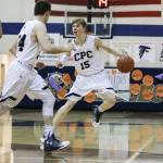 Cedar Park Christian junior George Reidy creates space and looks for a shot during the Eagles&rsquo; win over South Whidbey earlier this season in Bothell. Reidy led the team in scoring. JOHN WILLIAM HOWARD/Bothell-Kenmore Reporter