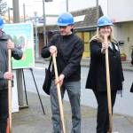 Bothell Mayor Andy Rheaume, Transportation Improvement Board Engineer Greg Armstrong, State Farm owner Nancy Pipinich and Bothell Senior Civil Engineer Nduta Mbuthia participate in the groundbreaking ceremony for the Main Street Enhancement Project on March 28. CATHERINE KRUMMEY / Bothell Reporter