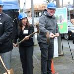 Bothell City Councilmember James McNeal, Deputy Mayor Davina Duerr, Mayor Andy Rheaume and Transportation Improvement Board Engineer Greg Armstrong participate in the groundbreaking ceremony for the Main Street Enhancement Project on March 28. CATHERINE KRUMMEY / Bothell Reporter