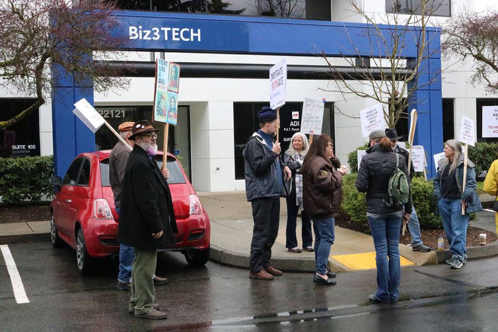 This piece by Bothell artist Jannelle Loewen will be featured in the &ldquo;Protest Art&rdquo; show at Tsuga Fine Art and Cascadia College this month. Submitted art                                Constituents gather outside of Rep. Suzan DelBene&rsquo;s Bothell office on March 24 to support the congresswoman&rsquo;s stance on preserving the Affordable Care Act and protest the new health care initiative put forward by Republicans. CATHERINE KRUMMEY / Bothell Reporter