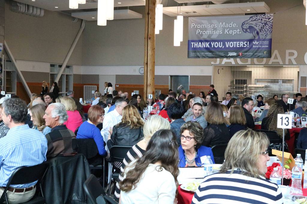 Hundreds of people attend the Northshore Schools Foundation&rsquo;s All in for Kids luncheon at the new North Creek High School. CATHERINE KRUMMEY / Bothell Reporter