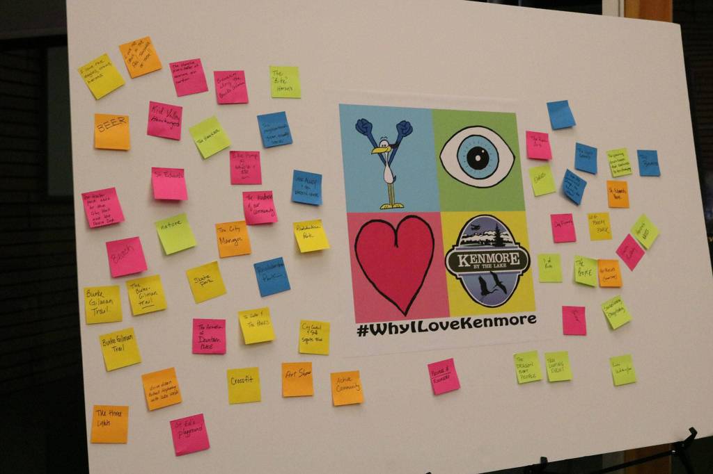 A board shows workshop attendees&rsquo; reasons why they love Kenmore. CATHERINE KRUMMEY / Kenmore Reporter