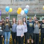 From left, Bothell High girls swim coach Jordan Redford, Amalie Ratliff, girls soccer coach Shaun Warner, Maiya Pacleb, assistant soccer coach Travis Bear, Alexa Torres, Sierra Myers, volleyball coach Marlie Davis, Sydney Cowan, Derek Lohr, baseball coach Kent Schaefer, Megan Marino, Austin Baek, softball coach Chris Cottnair, Kevin Liu and assistant track coach Scott Enyeart (contributed photo).
