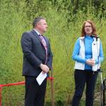 Deborah Jensen of the Washington Wildlife and Recreation Program speaks to her organization&rsquo;s involvement in securing funding for North Creek Forest as Bothell Mayor Andy Rheaume listens. CATHERINE KRUMMEY / Bothell Reporter