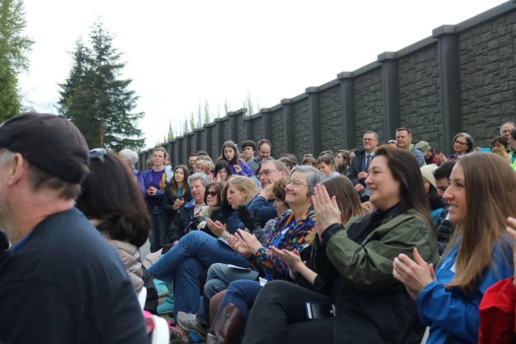 The crowd at the ceremony applauds as Gov. Jay Inslee concludes his remarks. CATHERINE KRUMMEY / Bothell Reporter