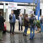 Locals participate in a Indivisible North Seattle-organized rally outside of 1st Congressional District Rep. Suzan DelBene&rsquo;s Bothell office. They wanted to show support for DelBene in her opposition to the Republican-proposed health care reforms in the U.S. House of Representatives. CATHERINE KRUMMEY / Bothell Reporter