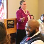 Northshore School District Superintendent Dr. Michelle Reid speaks at a Greater Bothell Chamber of Commerce luncheon. SAMANTHA PAK, Bothell Reporter