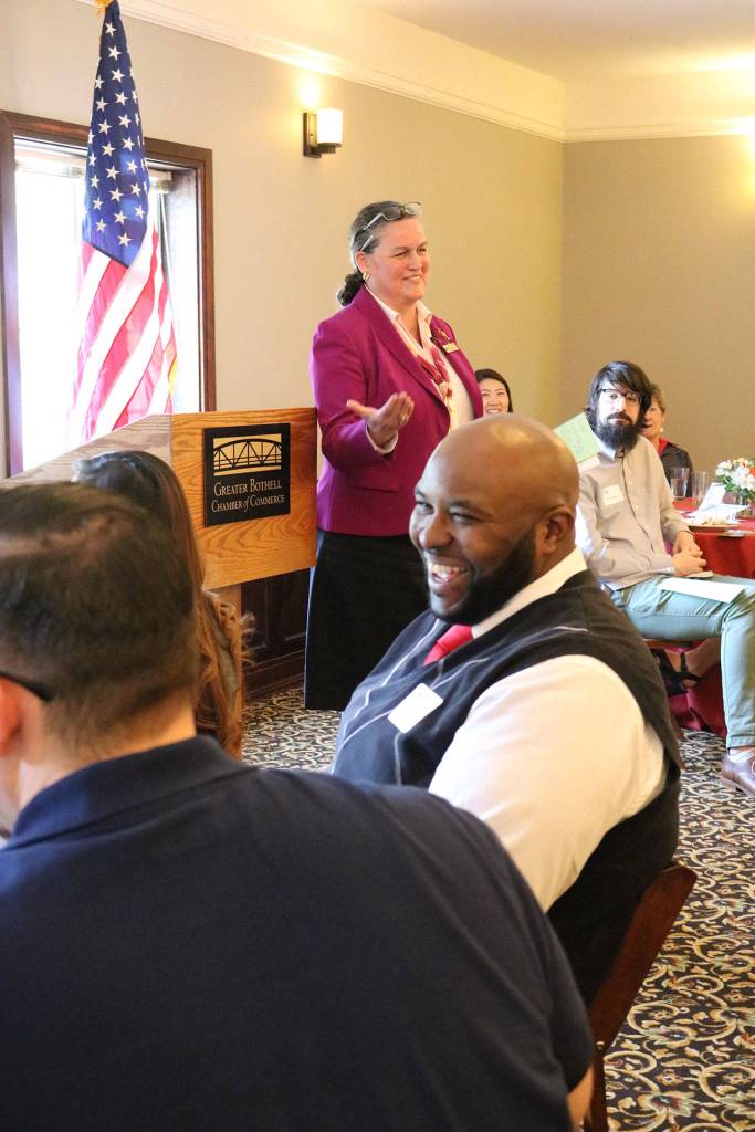 Northshore School District Superintendent Dr. Michelle Reid speaks at a Greater Bothell Chamber of Commerce luncheon. SAMANTHA PAK, Bothell Reporter