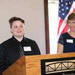 Secondary Academy for Success (SAS) student Dustin Lewis speaks after receiving this year&rsquo;s Greater Bothell Chamber of Commerce scholarship. SAS counselor Laurie Broulette is at his side. SAMANTHA PAK, Bothell Reporter