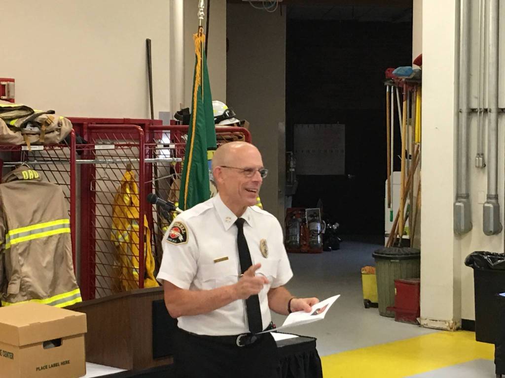 Bothell Fire Chief Bob Van Horne celebrates his last day on the job. Courtesy photo