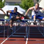 Bothell&rsquo;s Jalen Ford (second from left) blasts to second place in the boys 110-meter hurdles in 14.55 seconds on Friday at the 4A state track and field championships at Mount Tahoma High in Tacoma. More results to come. Courtesy of Greg Nelson