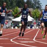 Bothell&rsquo;s Kevin Liu, right, rips through the 100 meters. Courtesy of Greg Nelson