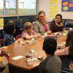Northshore School District Superintendent Dr. Michelle Reid (center) visits with students and administrators at Crystal Springs Elementary School in Bothell. CATHERINE KRUMMEY, Bothell-Kenmore Reporter