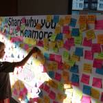 Residents had the opportunity to leave a &ldquo;love note&rdquo; explaining why they love the city of Kenmore during the celebration Saturday. The wall people were posting their notes to was located in the new Hangar building. Megan Campbell, Bothell/Kenmore Reporter