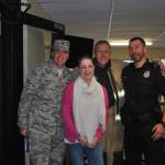 Heritage Christian Academy staff member Anne Wachtveitl with, from left, veteran Jonathan Ness, firefighter Adam Lamb and police officer Jeremy Pinkerton. Courtesy of Heritage Christian Academy