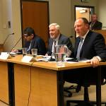 From left, Rep. Javier Valdez, Rep. Gerry Pollet and Sen. David Frockt of the 46th Legislative District answer questions from the crowd at a town hall meeting earlier this month. Kailan Manandic, Bothell/Kenmore Reporter