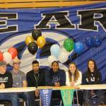 Bothell High seniors who signed letters of intent to play on college teams next year celebrate on April 18 at the school. Left to right: Maddie Butters (Houston Baptist University, volleyball), Shayla Cole (University of Providence, softball), Brody Ponti (Everett Community College, baseball), Carter Powell (Chandler Gilbert Community College, baseball), Cameron Tyson (University of Idaho, basketball), Juanita Johnson (Bellevue College, basketball), Bella Murray (Shoreline Community College, soccer), Lauren Stavig (Yale, track), Theresa Mayanja (University of Michigan, track) and Andrew Kibbee (Willamette University, golf). Photo courtesy of Bothell High