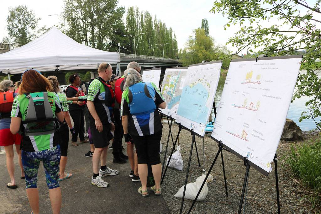Boating enthusiasts learn more about the new facilities at Rhododendron Park. Photo courtesy of Becky Range/city of Kenmore