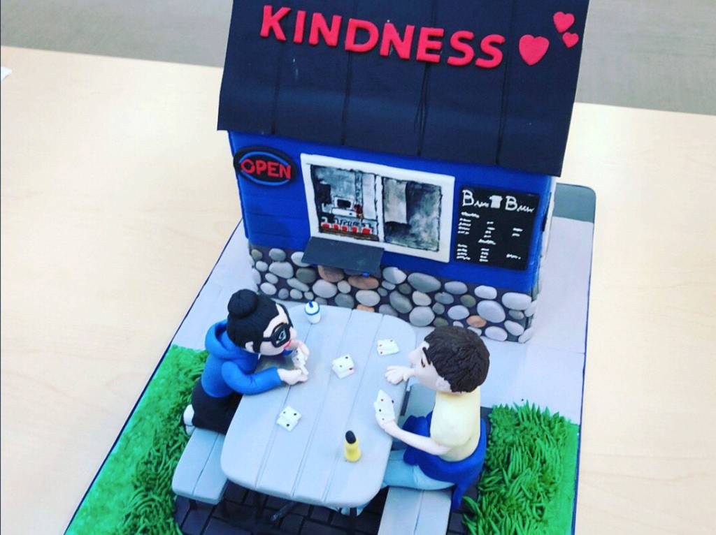 The city celebrated its Cup of Kindness proclamation with a cake based on Becas Brew in Bothell. Photo via Twitter