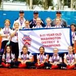 The Northlake Little League combined softball age 9, 10 and 11 all-stars won the District 8 title on July 9 with a 14-0 victory over Northeast/Queen Anne. The team is: Bottom row, left to right: Jillian Starosky, Julia Radvick, Eliana Suarez, Phoebe Satterlee and Isabella Bicksler. Middle row, left to right: Evangelina Chavez, Keala Painter, Ava Charlton, Cheyenne Christman, Taylor Clear, Brooke Stull, Lindsey Caudle, Reese Pointek and Madison Porter. Back row, left to right: coach Keith Clear, manager Cody Painter and coach Richard Christman. Not pictured, coaches Mike Starosky and Barclay Bicksler. Photo courtesy of Kevin Stull