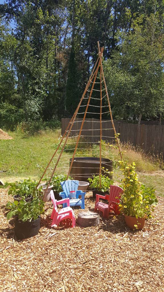 The bean teepee will eventually offer a hiding place for local kids to play in at the 13th Place Garden. Photo courtesy of Denise Tarter