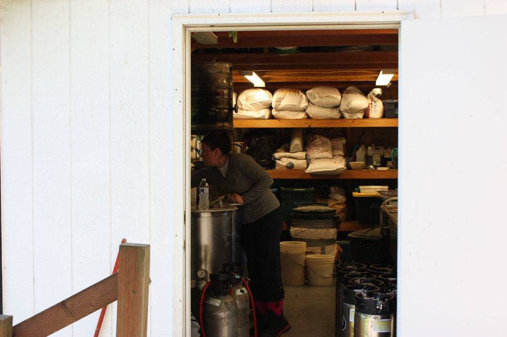 Stephanie Schisler, a co-owner of the family owned Foggy Noggin brewing, brews a batch of beer on a recent morning. The brewery was started in 2010 and is run and owned by Schisler, her brother Matthew Jamison and their father Jim Jamison. Aaron Kunkler/staff photo