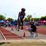 Bothell Cougars senior DaVicious Wilson earned first place in the long jump with a leap of 23 feet, 7.75 inches at the Class 4A state track meet on May 24 at Mount Tahoma High School in Tacoma. Photo courtesy of Don Borin/Stop Action Photography
