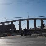 A view of the future Los Angeles Stadium and Entertainment District from the corner of Kareem Court and Pincay Drive. Andy Nystrom / staff photo