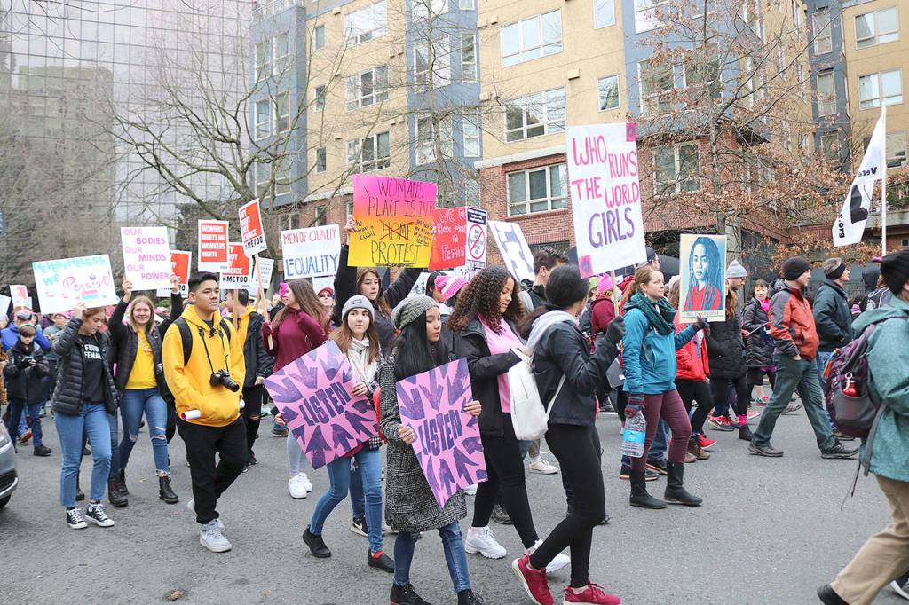 Thousands attended the third annual Womxns March in Seattle on Jan. 19. Attendees marched from Cal Anderson Park to the Seattle Center. Stephanie Quiroz/staff photos