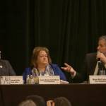 Snoqualmie Mayor Matt Larson talks about the need for tax reform in the state in order to address funding for infrastructure. From left: Maple Valley Mayor Sean Kelly, Sammamish Deputy Mayor Karen Moran, and Snoqualmie Mayor Matt Larson. Evan Pappas/staff Photo