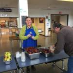 Northshore School District Superintendent Dr. Michelle Reid at Kenmore Middle School on Feb. 12 prepares lunches to go out to families during the recent snowstorms. Photo courtesy of Northshore School District Twitter