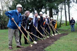 Kailan Manandic/staff photo                                Officials break ground outside Salt House Church for the Eastsides first permanent women and family shelter. Workers hope to complete construction in 2020.