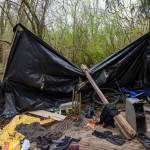 A tarp shows the clean-cut markings present at other campsites close by along Ash Road. Ashley Hiruko/staff photo