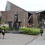 Students walk to classes at the UW Bothell campus on May 5, 2018. (Andy Bronson / Herald file)