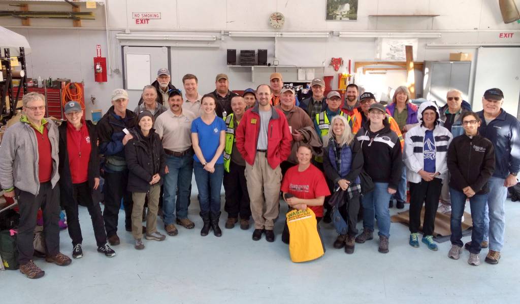 Photo courtesy of Sky Terry                                Sky Terry (center) poses with the other volunteers after the successful logistics drill on April 27.