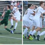 Inglemoors Nic Grotle scores and the Vikings celebrate during their 1-0 victory over Redmond on Tuesday night in the 4A Wes-King District boys soccer playoffs. The goal came in the 76th minute on a 10-yard shot into the left side of the net. IHS advances and RHS is eliminated. IHS will next play Eastlake at 7:45 p.m. Thursday at Eastlake. The winner advances to state and the loser will play again on Saturday for the fifth spot to state. Andy Nystrom / staff photos