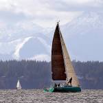 A sailboat heads out into Puget Sound in February of this year, in Seattle. State and federal officials may soon be wading back into the morass of regulating the amount of chemical pollutants which can bedischarged from businesses and municipal sewage treatment plants into the Puget Sound. (AP Photo/Elaine Thompson, file)