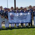North Bothell Little Leagues majors baseball all-stars, from left to right: Manager Danny Keim, Dominic Wilson, Koleman Johnson, Jacob Zbiegien, Ethan Wiley, Nolan LeDoux, Kody Moyer, Cole McCourt, Blake Skinner, Jack Smith, Cayden Christopherson, Jayden Salman, Zach Daniel, Aksel Keim and coaches Craig Lohr and Mark Ryder. Courtesy photo
