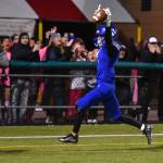 Bothell wide receiver Evan Berry celebrates in the end zone after scoring the game-winning touchdown against Woodinville on Oct. 11. Photo courtesy of Greg Nelson
