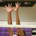 North Creeks Kyleene Filimaua goes up for a block during practice. Andy Nystrom/ staff photo